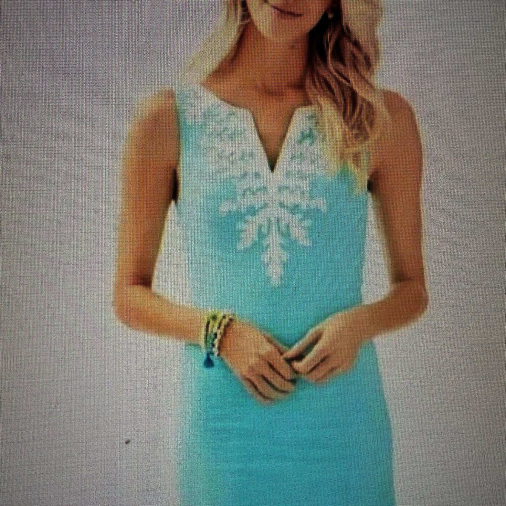 Lilly Pulitzer Turquoise Gabby Shift Dress with coral embellishments Size 2 Styl